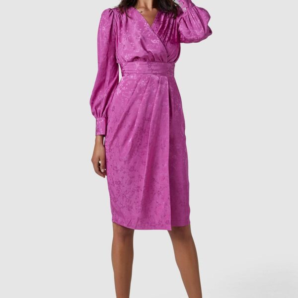 Closet London Pink Floral Jacquard Wrap Pencil Dress