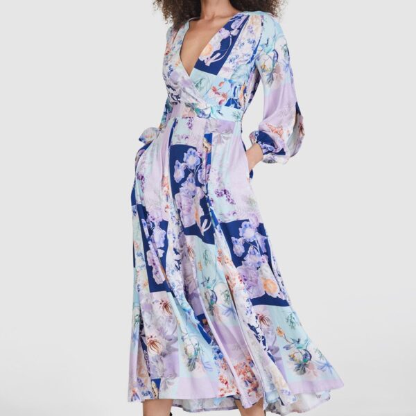 Closet London Navy Floral Print Full Skirt Wrap Dress