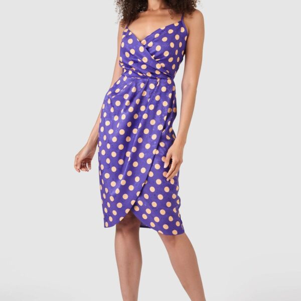Closet London Purple Polka Dot Midi Wrap Slip Dress