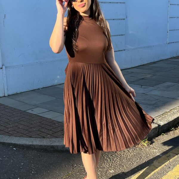 Closet London Rust Brown Pleated Skirt Dress