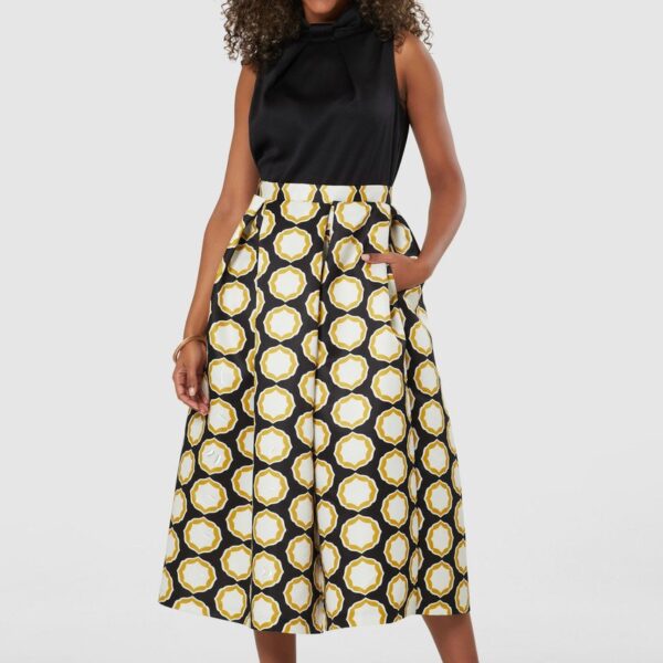 Closet London Black 2-in-1 Full Skirt Print Midi Dress