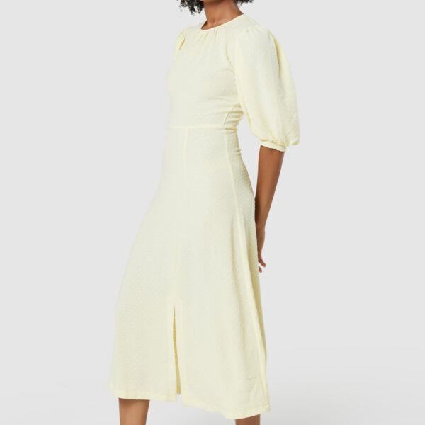 Closet London Yellow Puff Sleeve Gathered Neck Midi Dress