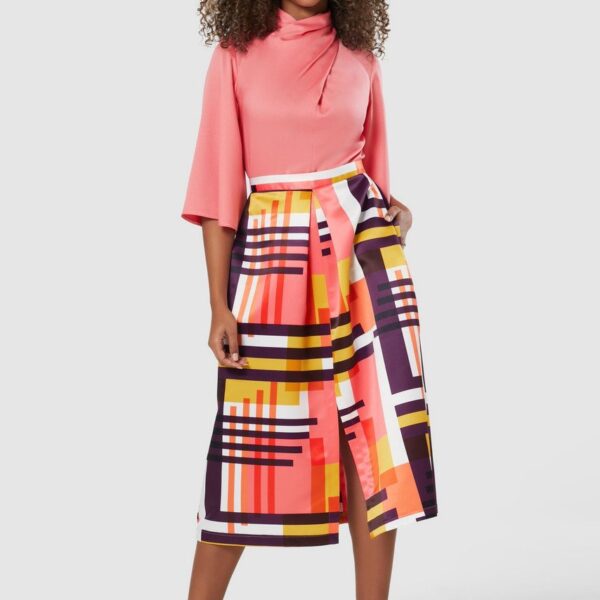 Closet London London Coral Pink 2-in-1 Twist Neck Midi Dress