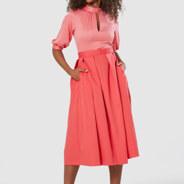 Closet London Coral Pink 2-in-1 Puff Sleeve Midi Dress