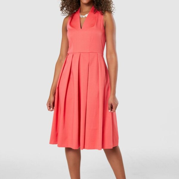 Closet London Coral Pink Sleeveless Pleated Midi Dress