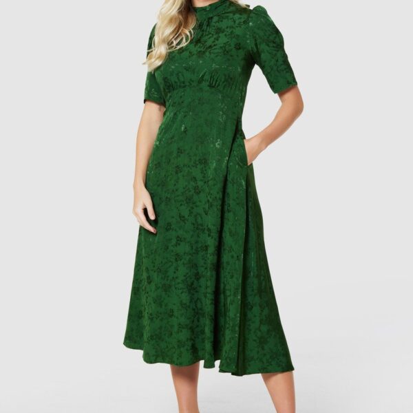 Closet London Green Floral Jacquard Tie Back Midi Dress