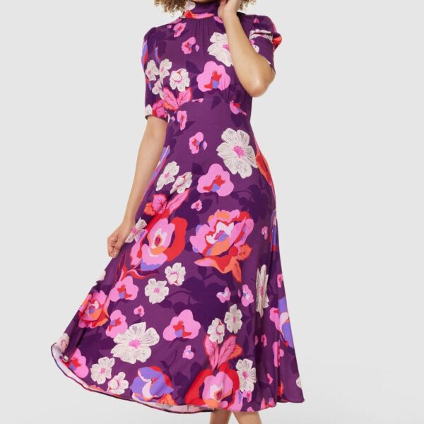 Closet London Purple Floral Print Tie Back A-Line Dress