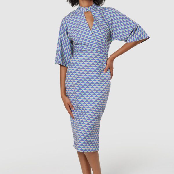 Closet London Purple Geometric Print Pencil Midi Dress