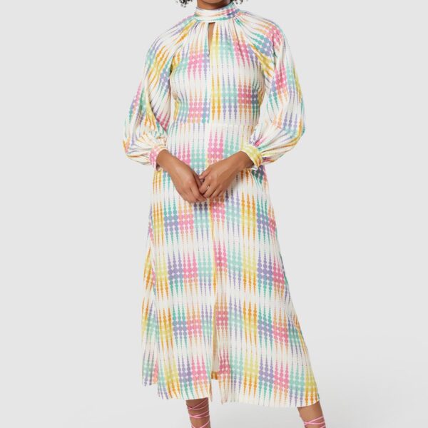 Closet London Cream Print High Neck  Midi Dress