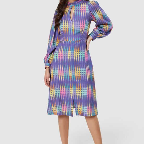 Closet London Purple Multi  Print High Collar Midi Dress