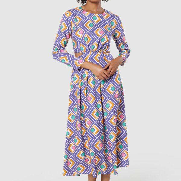 Closet London Purple  Multi Print Cut Out Waist Midi Dress
