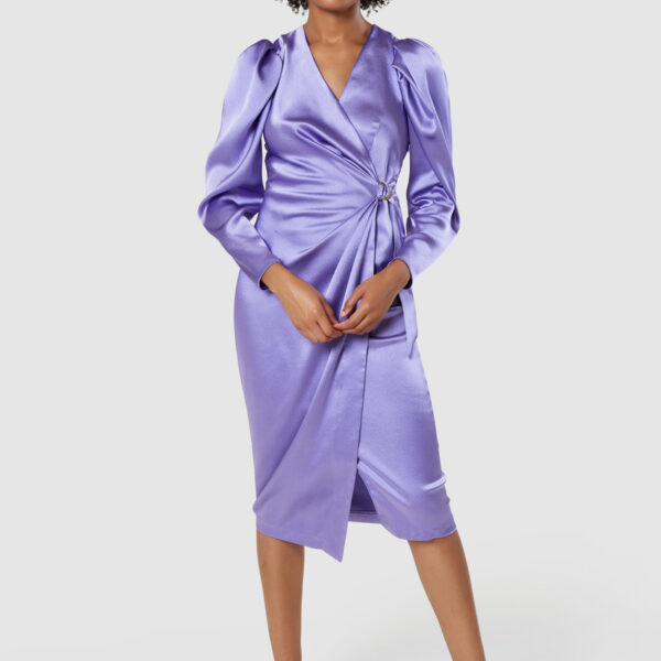 Closet London Purple Lilac Wrap Pencil Midi  Dress