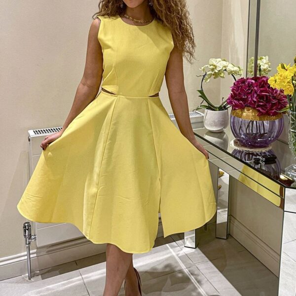 Closet London Yellow Lemon Cut Out Waist Midi A-line Dress