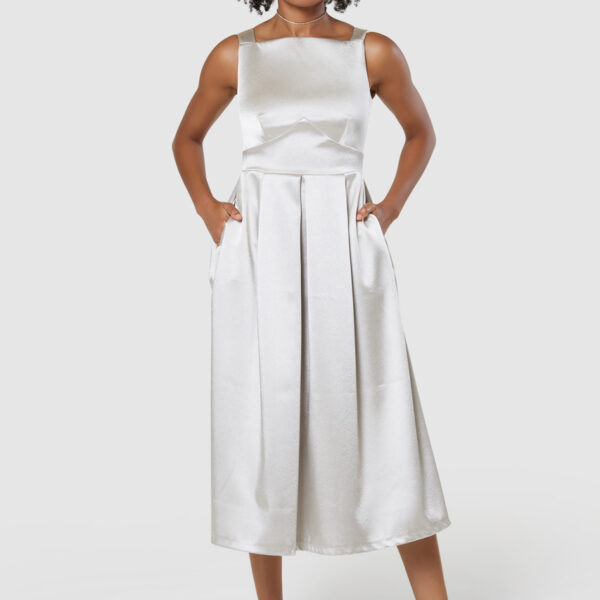 Closet London Stone Beige  Full Skirt A- line  Midi  Dress
