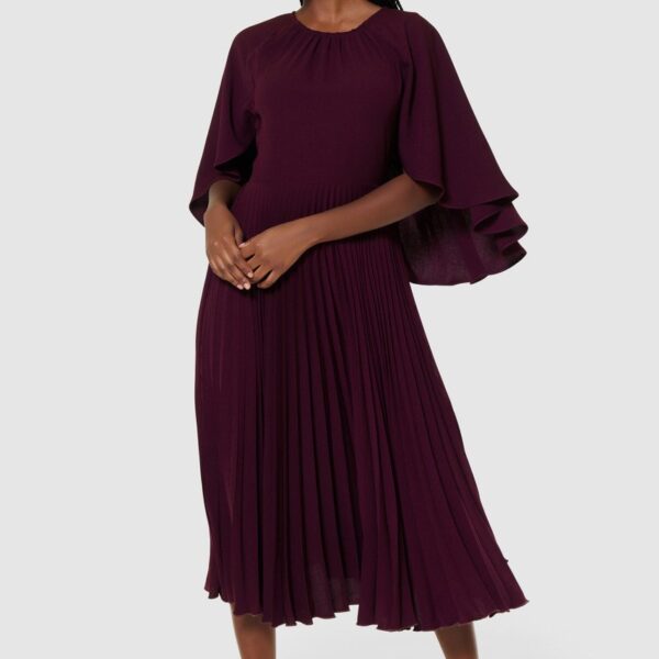Closet London Maroon Purple Pleated Cape Dress