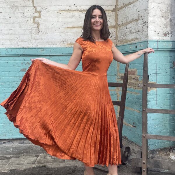 Closet London Copper Brown Pleated A-line Dress