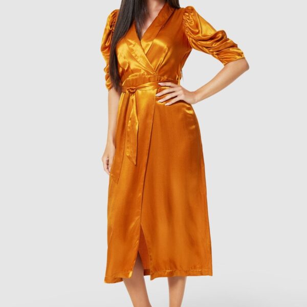 Closet London Copper Brown Tie Waist Wrap Dress