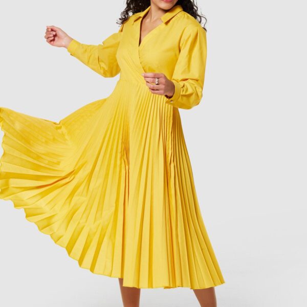 Closet London Pleated Yellow Wrap Dress