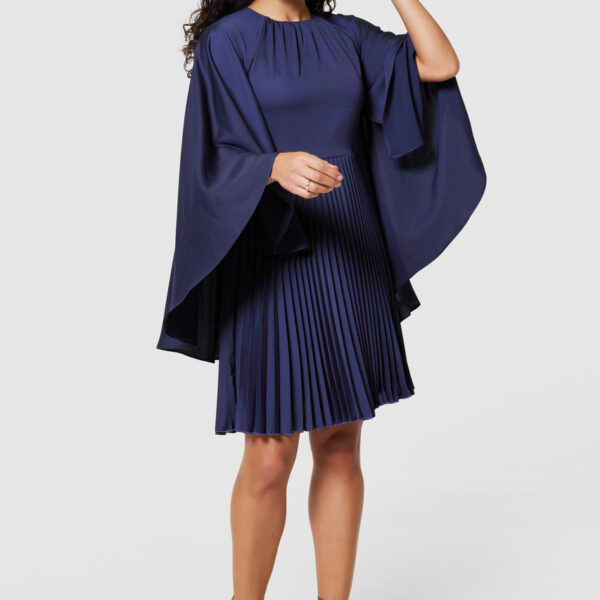 Closet London Navy Pleated Cape Dress