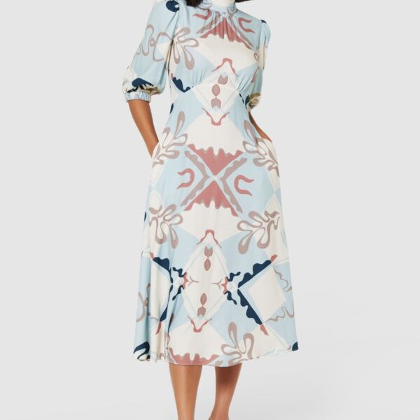 Closet London Blue A-line Tie Back Midi Dress