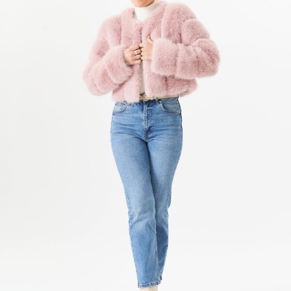 Pink Panel Faux Fur Crop Jacket