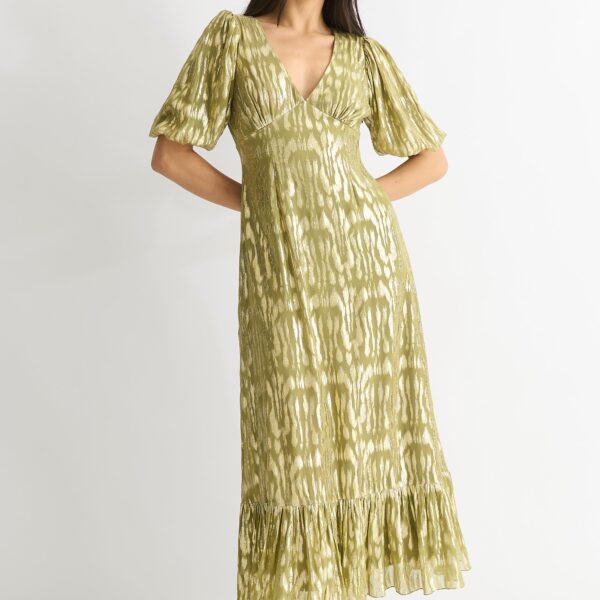 Green Viscose Animal Jacquard Occasion Midi dress