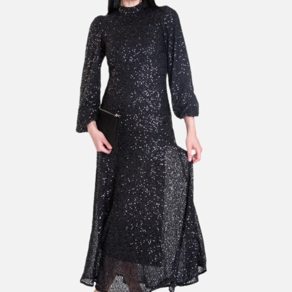 Black Sequin High Neck Occasion Midi Dress