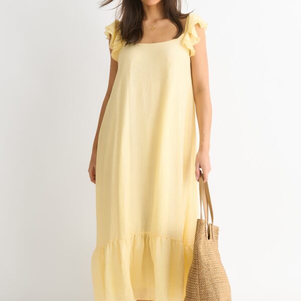 Lemon Ruffle Short Sleeve Viscose Maxi Dress