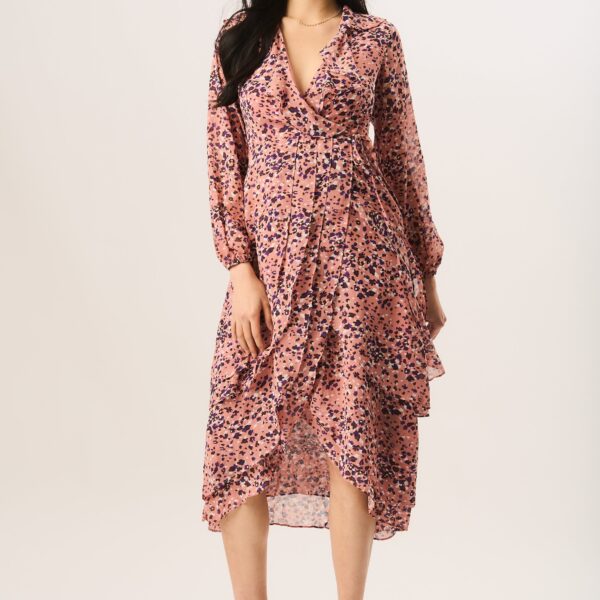 Multi Animal Ruffle Layer Wrap Dress