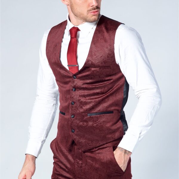 Marc Darcy Simon Wine Velvet Jacquard Waistcoat