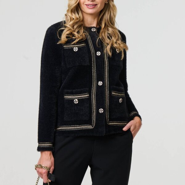 Embroidered Trim Knitted Smart Jacket