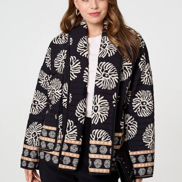 Printed Padded Open Front Jacket