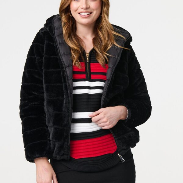 Reversible Faux Fur Hooded Puffer Jacket