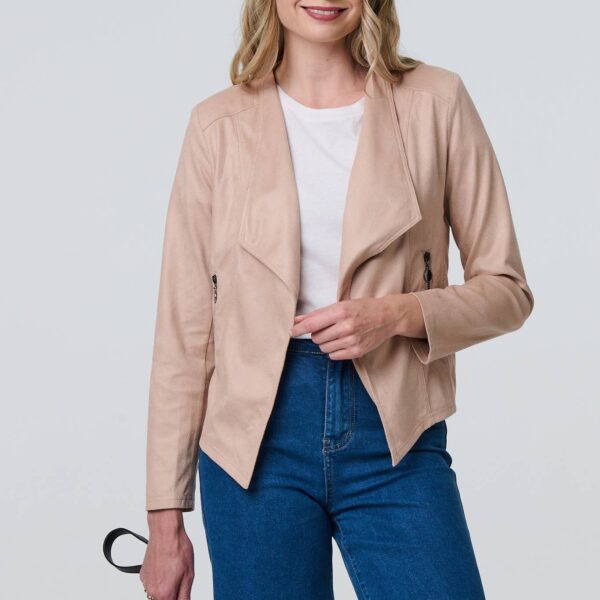 Faux Leather Waterfall Front Crop Jacket