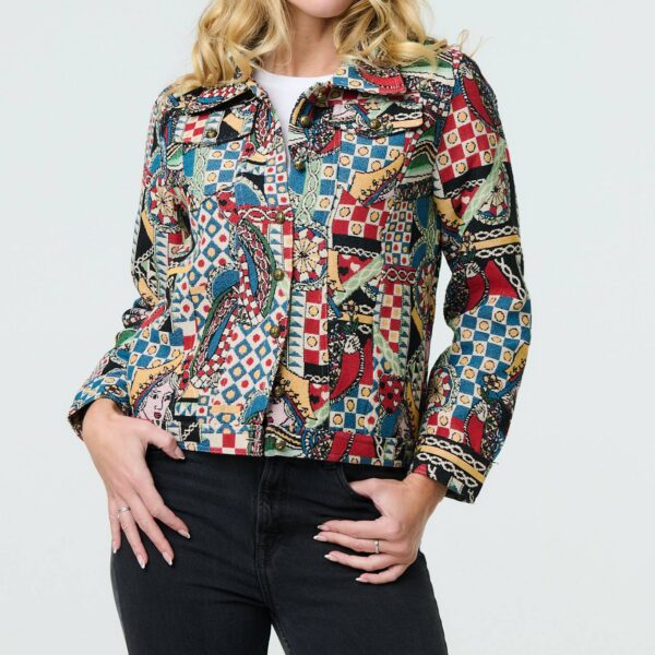 Abstract Print Cropped Collared Jacket