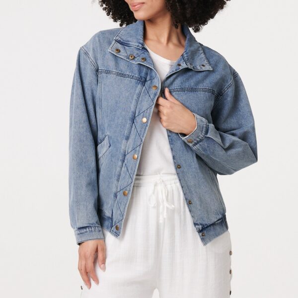 Zig Zag Stitch Long Sleeve Denim Jacket