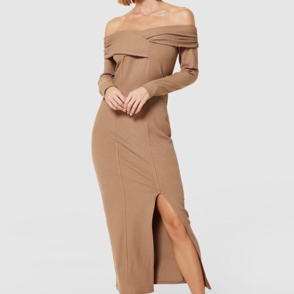 Closet London Brown Bodycon Bardot Dress