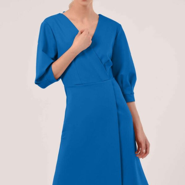 Closet London Cobalt Blue Pleated Sleeve Wrap Dress