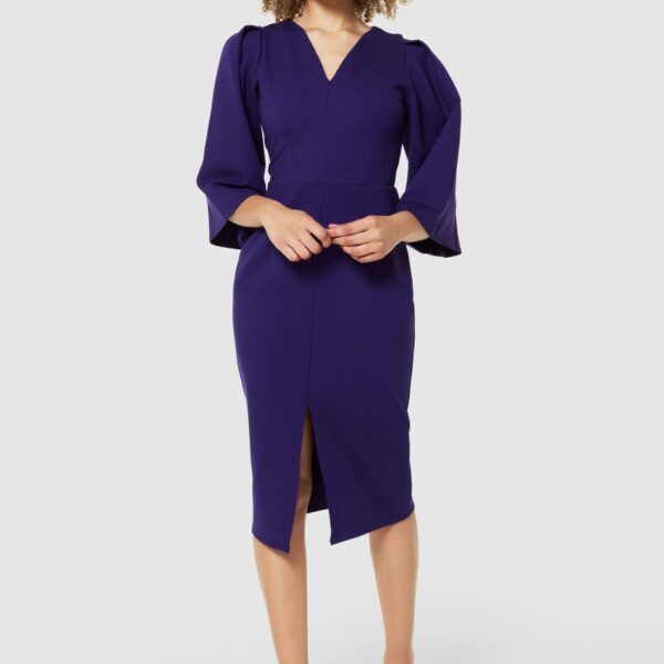 Closet London Purple V- neck Midi Pencil Dress