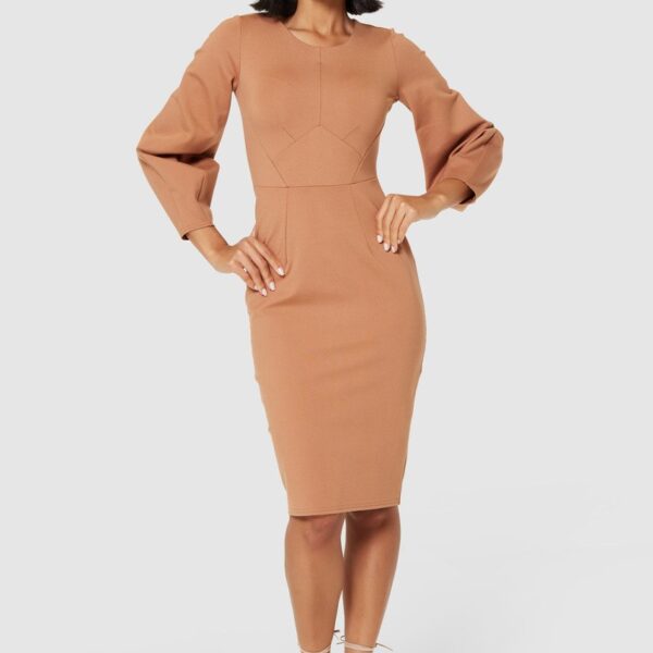 Closet London Camel Bodycon Midi Dress