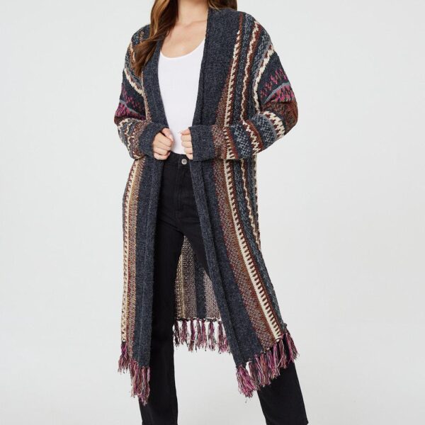 Fair Isle Open Front Knit Cardigan