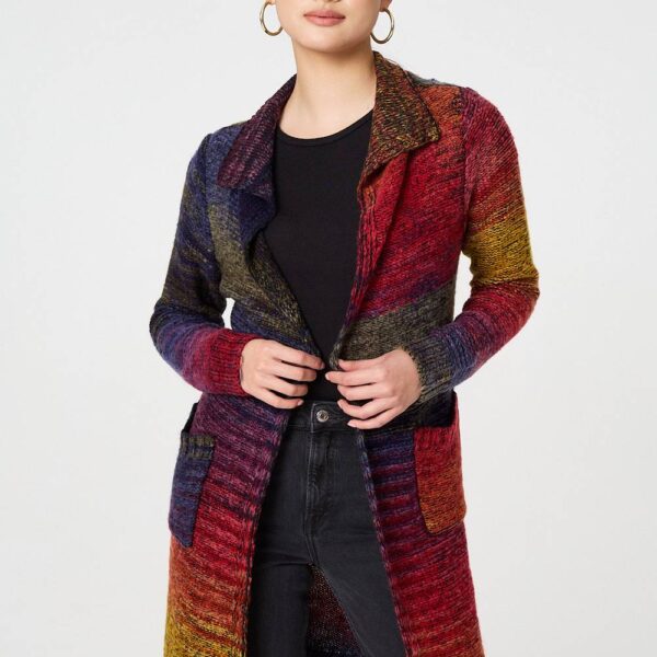 Rainbow Print Longline Knit Cardigan