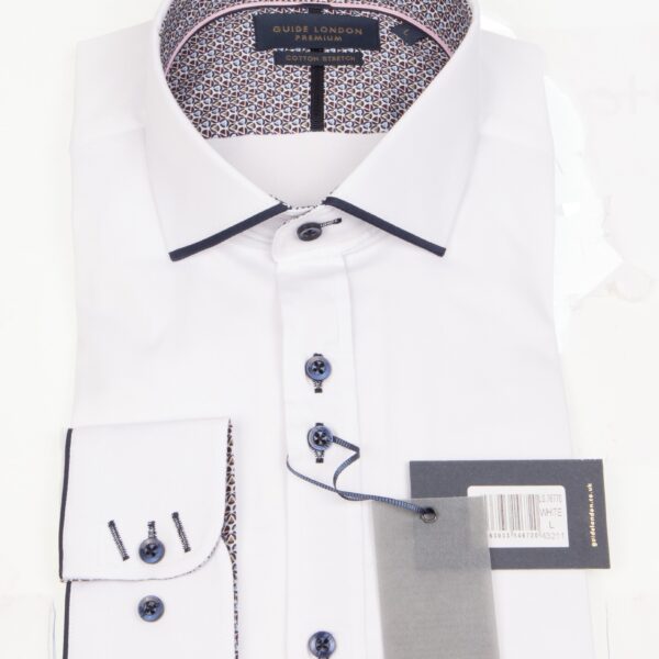 Long Sleeve Panelled Collar End On End White/Navy Shirt
