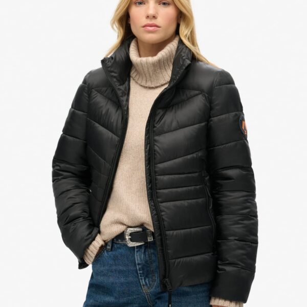 Superdry Women's Quilted Padded Funnel Neck Jacket - 10 - Black, Black