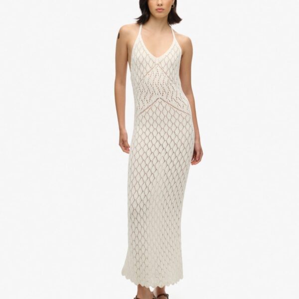 Superdry Women's Cotton Rich Halter Neck Maxi Slip Dress - 14 - White, White
