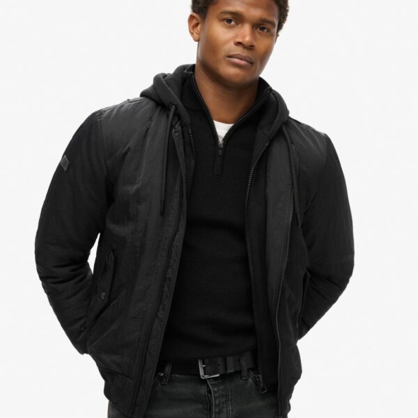 Superdry Men's Hooded Bomber Jacket - L - Black, Black