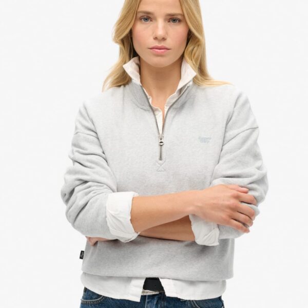 Superdry Women's Pure Cotton Half Zip Sweatshirt - 14 - Light Grey, Light Grey,Navy