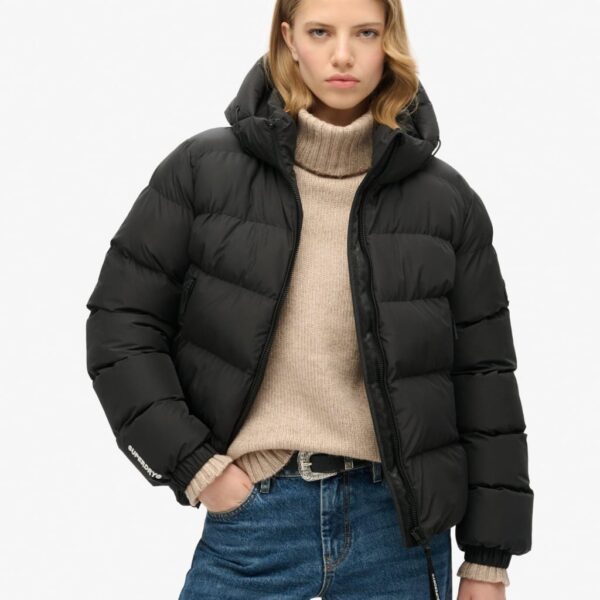 Superdry Women's Padded Hooded High Neck Puffer Jacket - 10 - Black, Black,White,Green