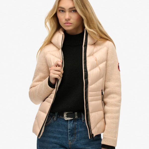 Superdry Women's Hooded Padded Quilted Jacket - 10 - Beige, Beige,Navy