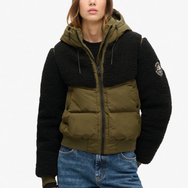 Superdry Women's Quilted Hooded Bomber Jacket - 12 - Green, Green,White
